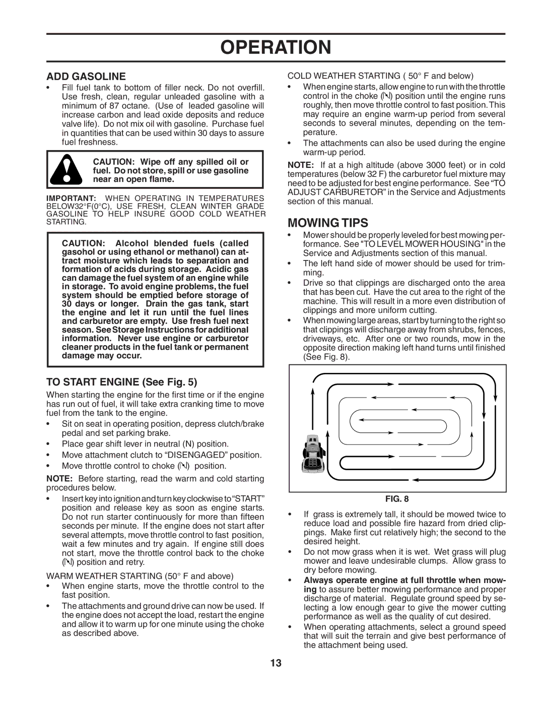 Poulan 187594 manual Mowing Tips, ADD Gasoline, To Start Engine See Fig 