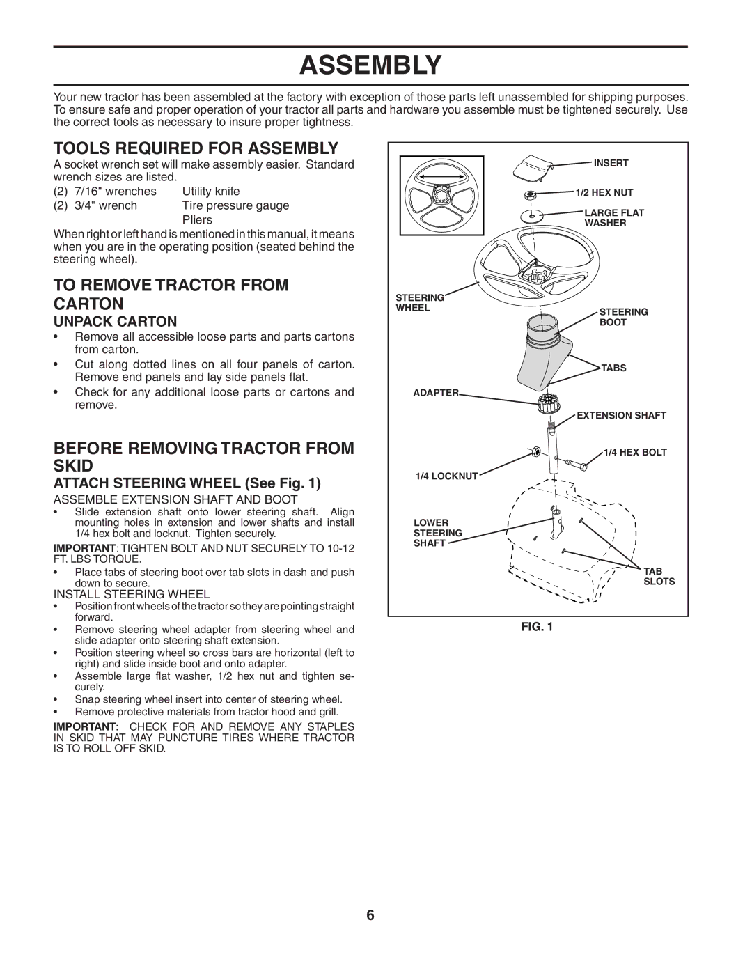 Poulan 187594 manual Tools Required for Assembly, To Remove Tractor from Carton, Before Removing Tractor from Skid 