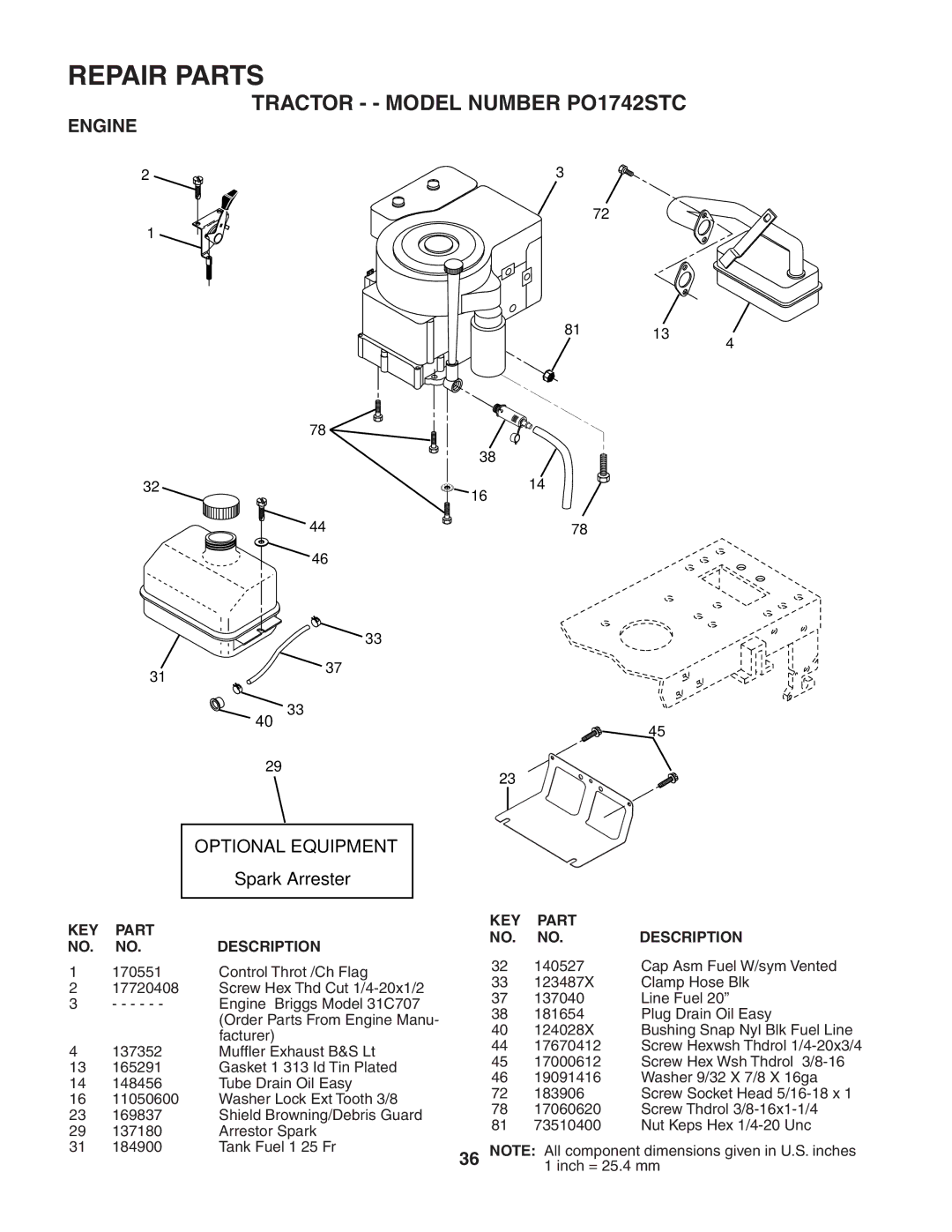 Poulan 187596 manual Engine, Optional Equipment 