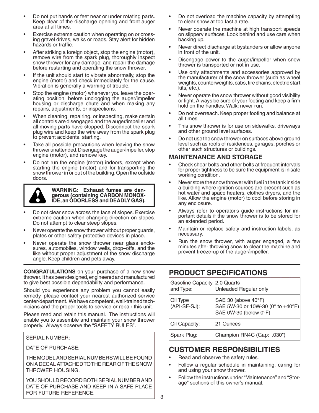 Poulan 187877 owner manual Maintenance and Storage, Api-Sf-Sj 