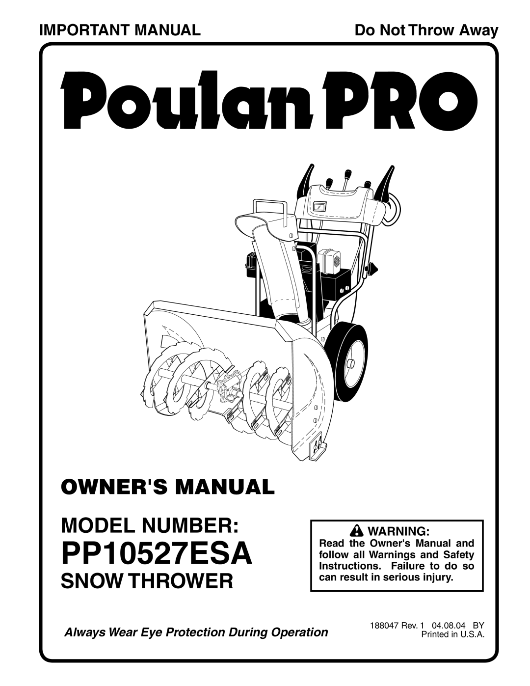 Poulan 188047 owner manual Model Number, Snow Thrower 