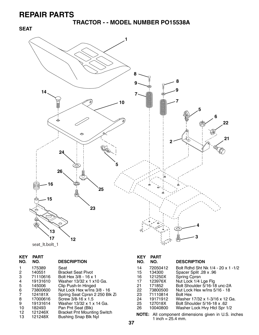 Poulan 188695 manual Seat, 1712 