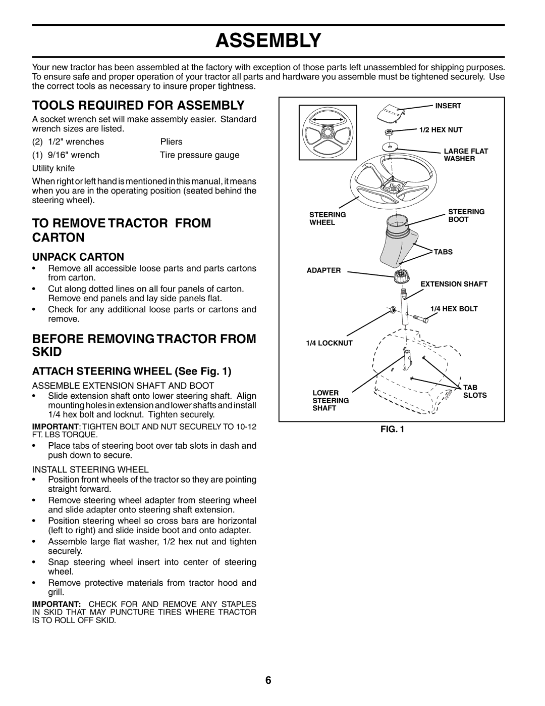 Poulan 188695 manual Tools Required for Assembly, To Remove Tractor from Carton, Before Removing Tractor from Skid 