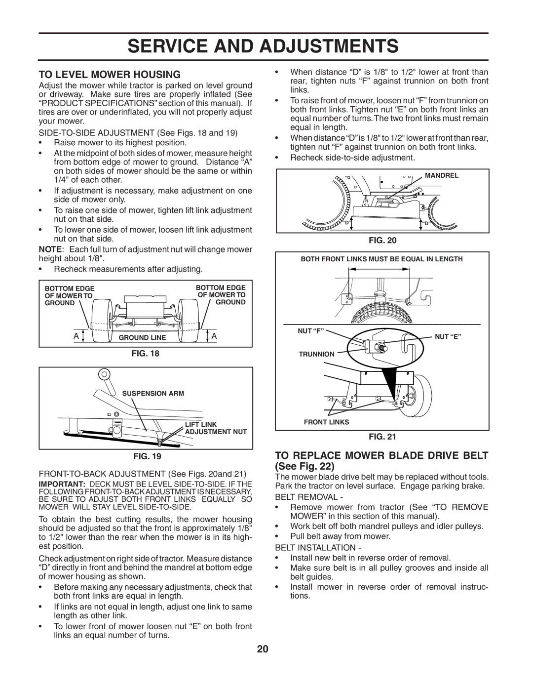 Poulan 188737 To Level Mower Housing, To Replace Mower Blade Drive Belt See Fig, Belt Removal, Belt Installation 