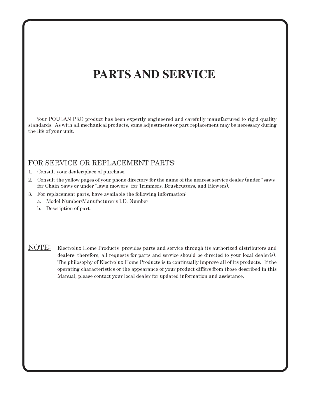 Poulan 188737 owner manual Parts and Service 