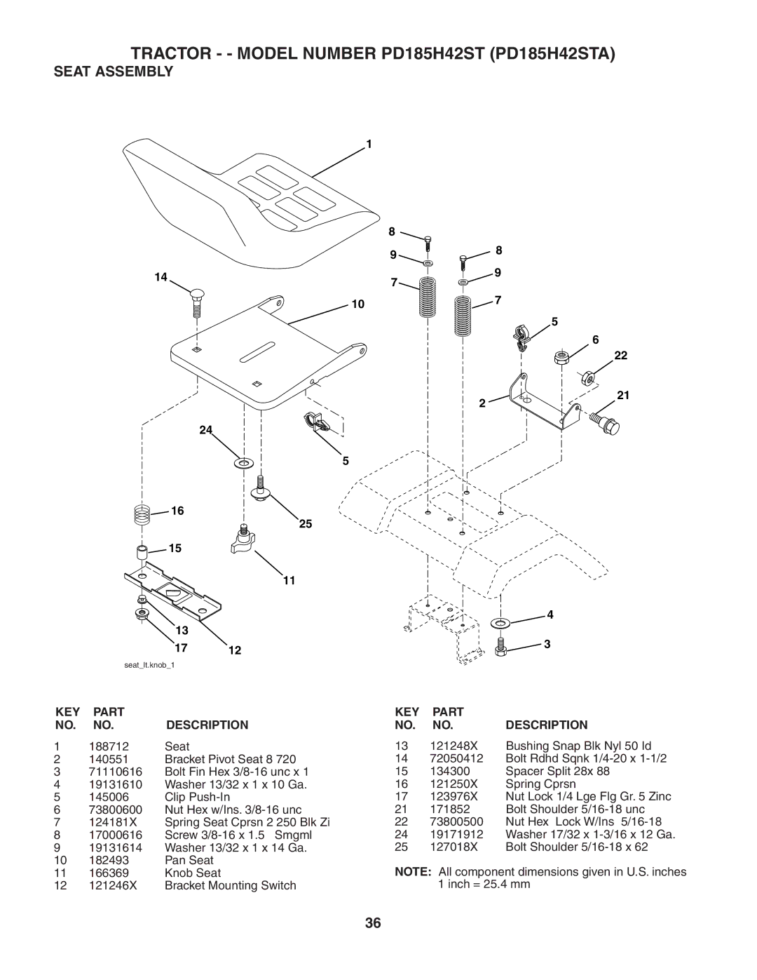 Poulan 188774 owner manual Seat Assembly 