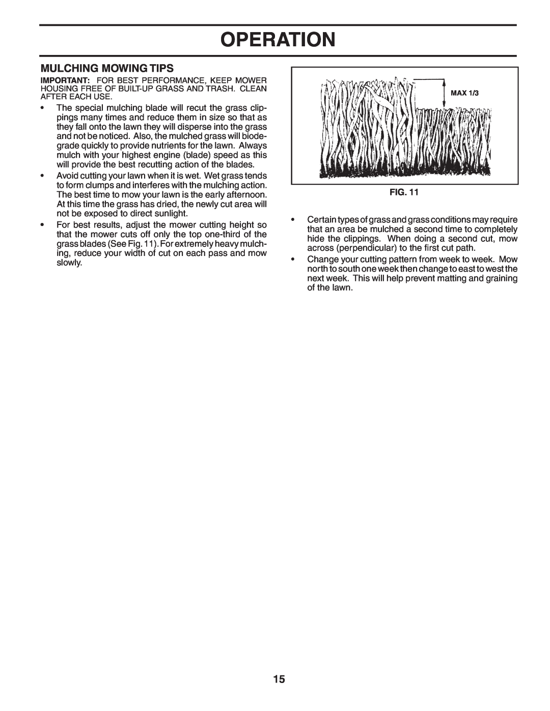 Poulan 188781 owner manual Mulching Mowing Tips, Operation, MAX 1/3 