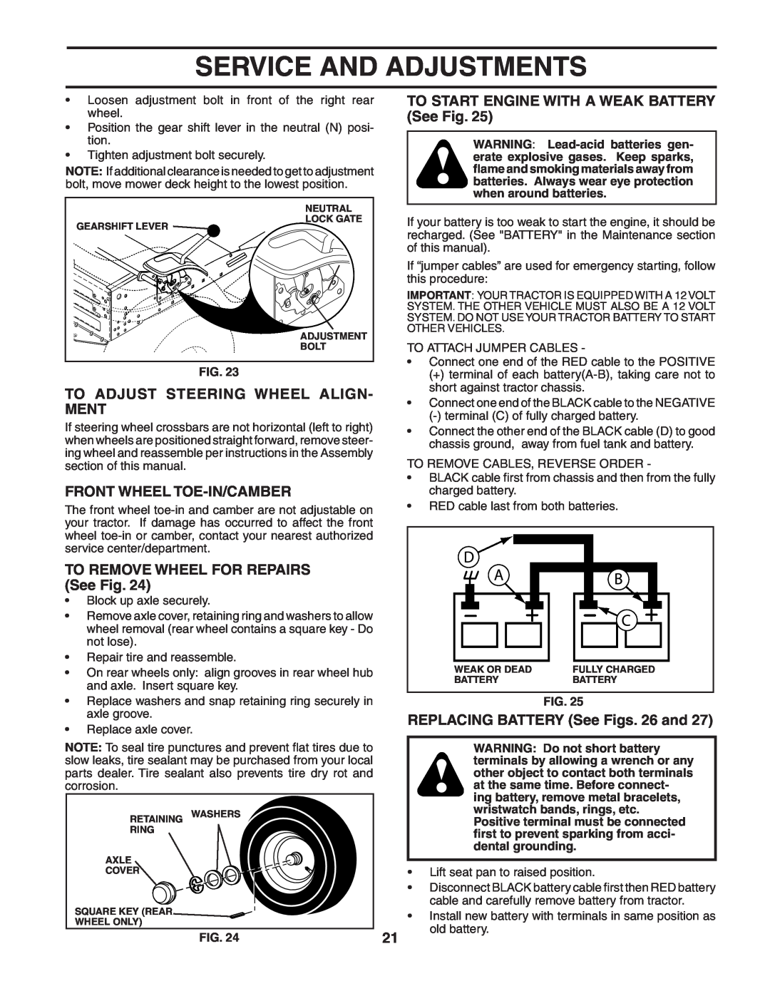 Poulan 188870 manual To Adjust Steering Wheel Align- Ment, Front Wheel Toe-In/Camber, TO REMOVE WHEEL FOR REPAIRS See Fig 