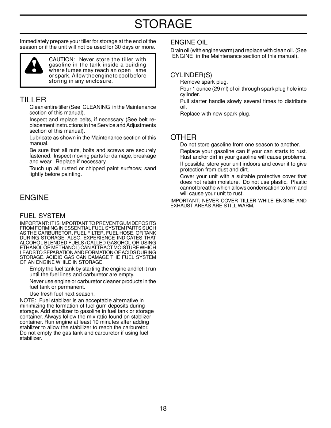 Poulan 188904 owner manual Storage, Other, Fuel System, Engine OIL, Cylinders 