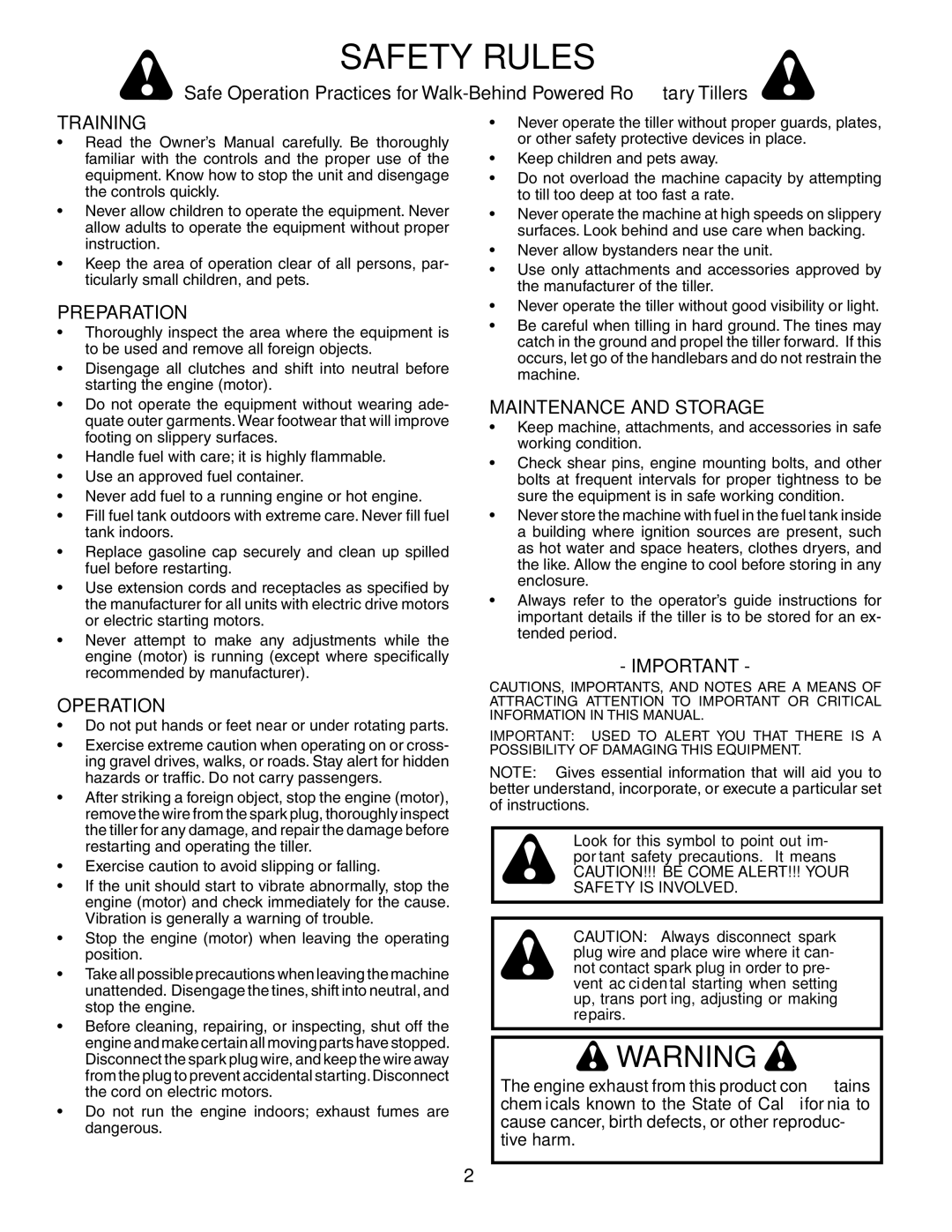 Poulan 188904 owner manual Safety Rules, Training, Preparation, Operation, Maintenance and Storage 