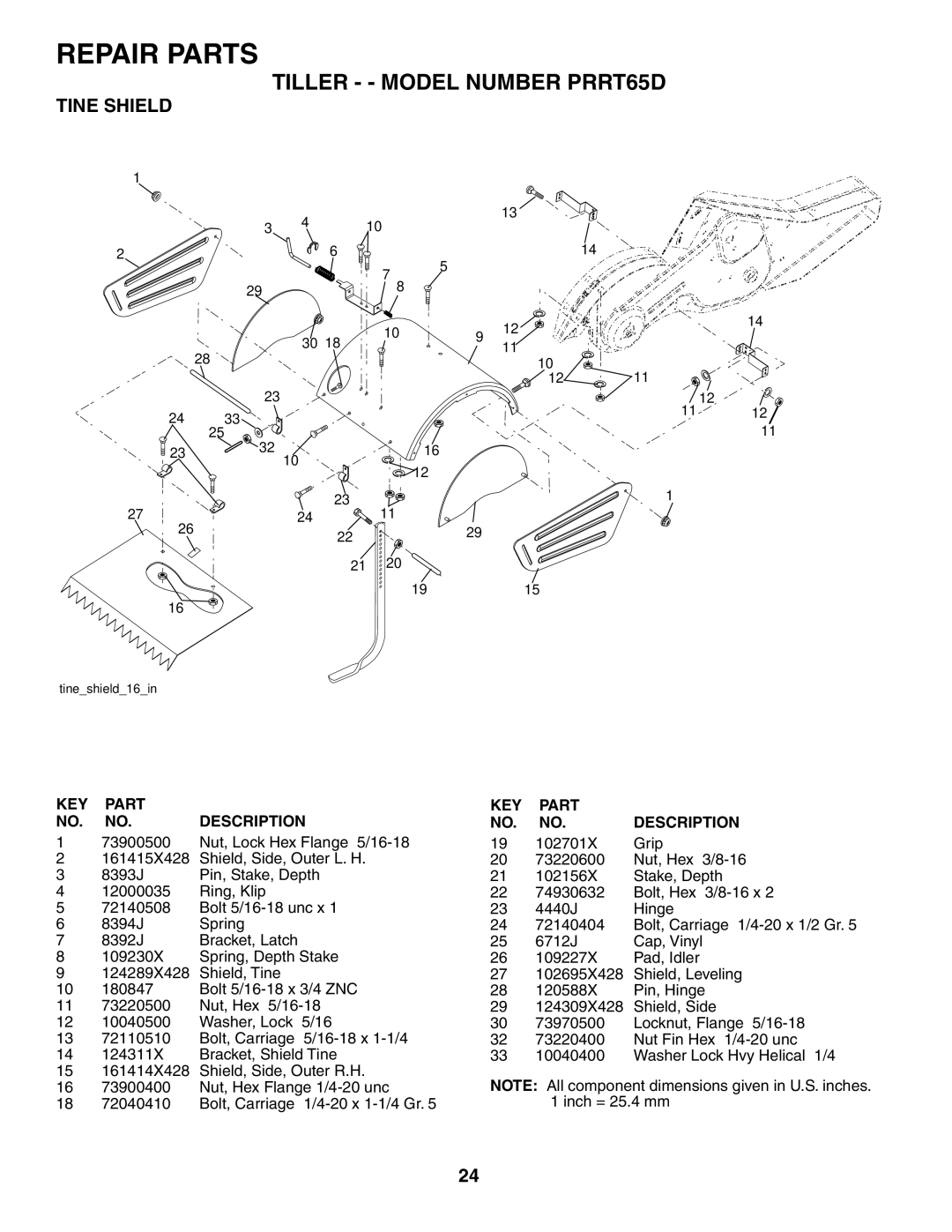 Poulan 188904 owner manual Tine Shield 