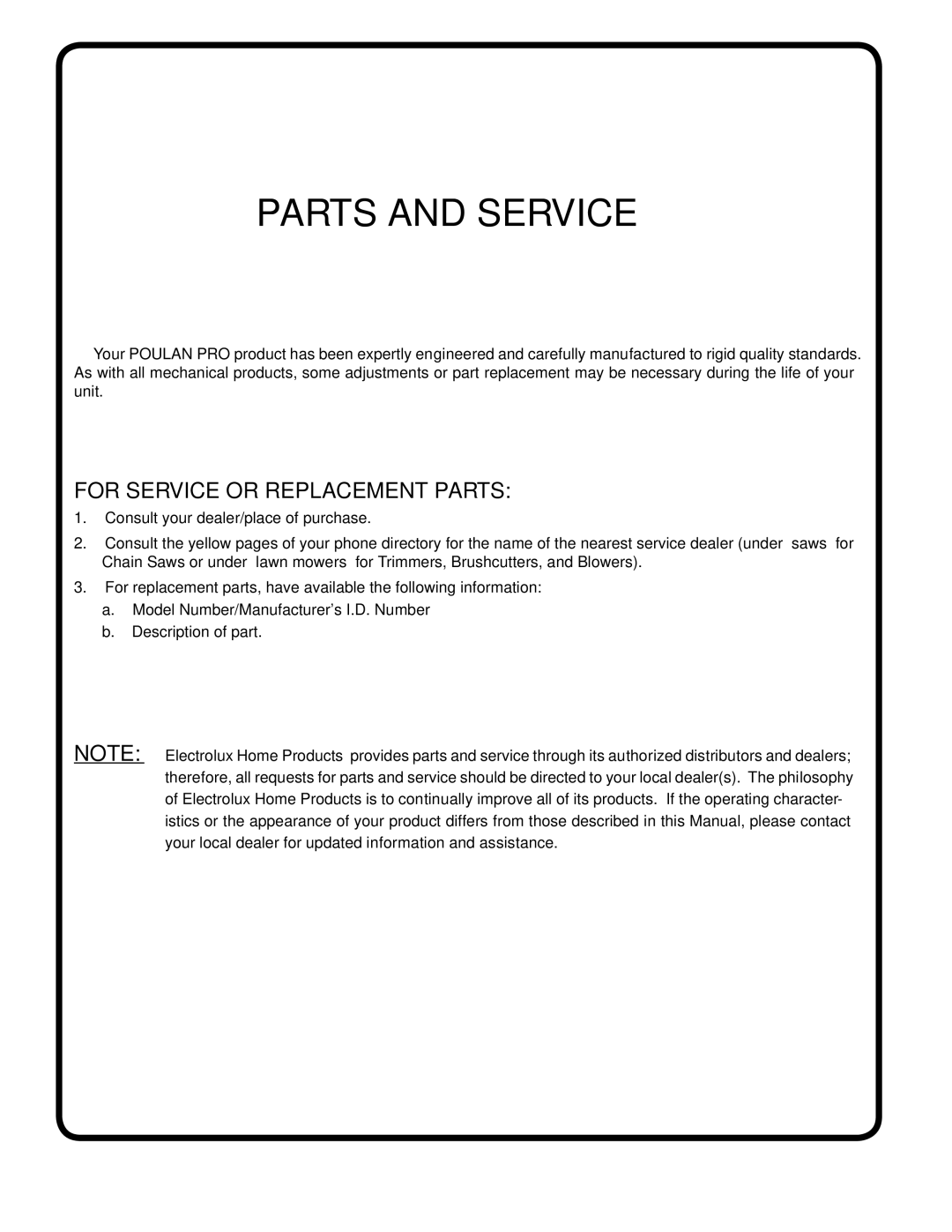 Poulan 188904 owner manual Parts and Service 