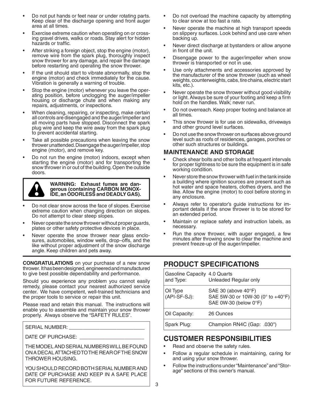 Poulan 189645 owner manual Maintenance and Storage, Api-Sf-Sj 