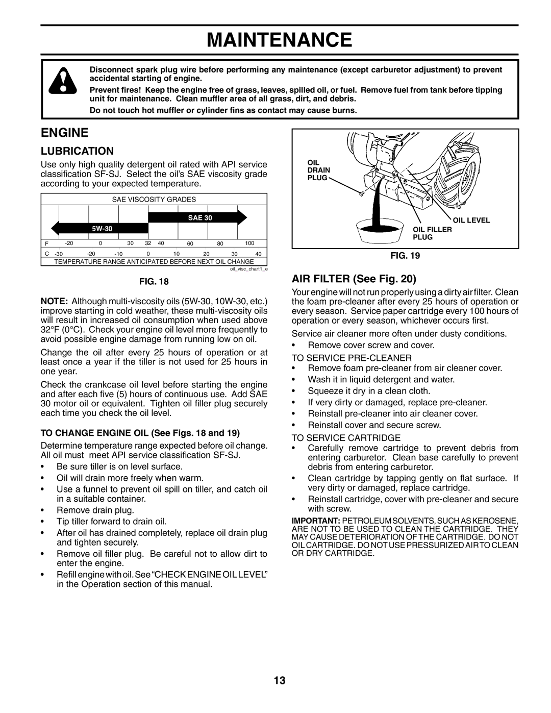 Poulan 190388 owner manual Engine, AIR Filter See Fig 