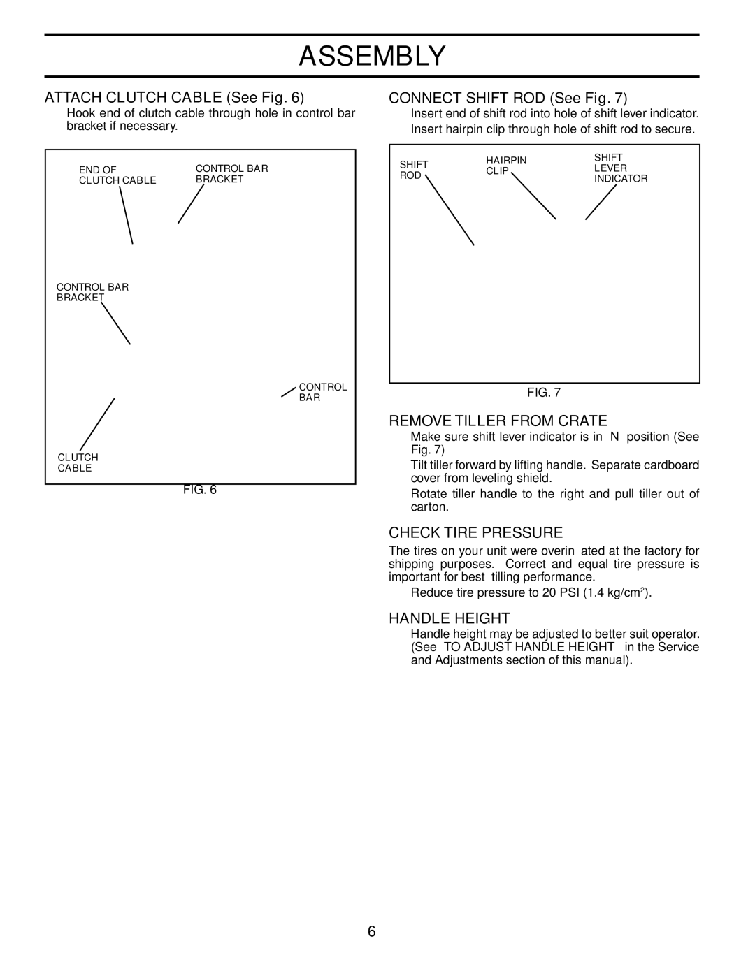 Poulan 190388 Attach Clutch Cable See Fig, Connect Shift ROD See Fig, Remove Tiller from Crate, Check Tire Pressure 