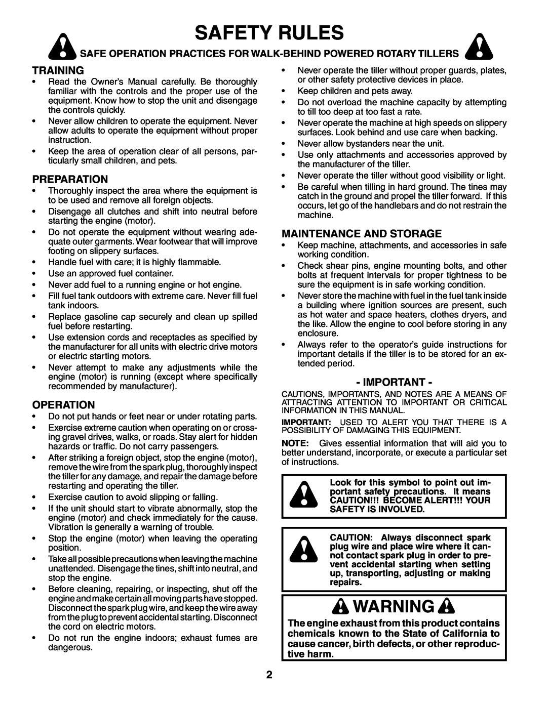 Poulan 190388 owner manual Safety Rules, Training, Preparation, Operation, Maintenance And Storage 