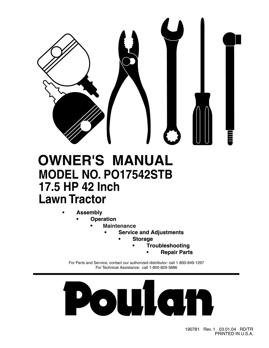 Poulan 190781 manual Model NO. PO17542STB 