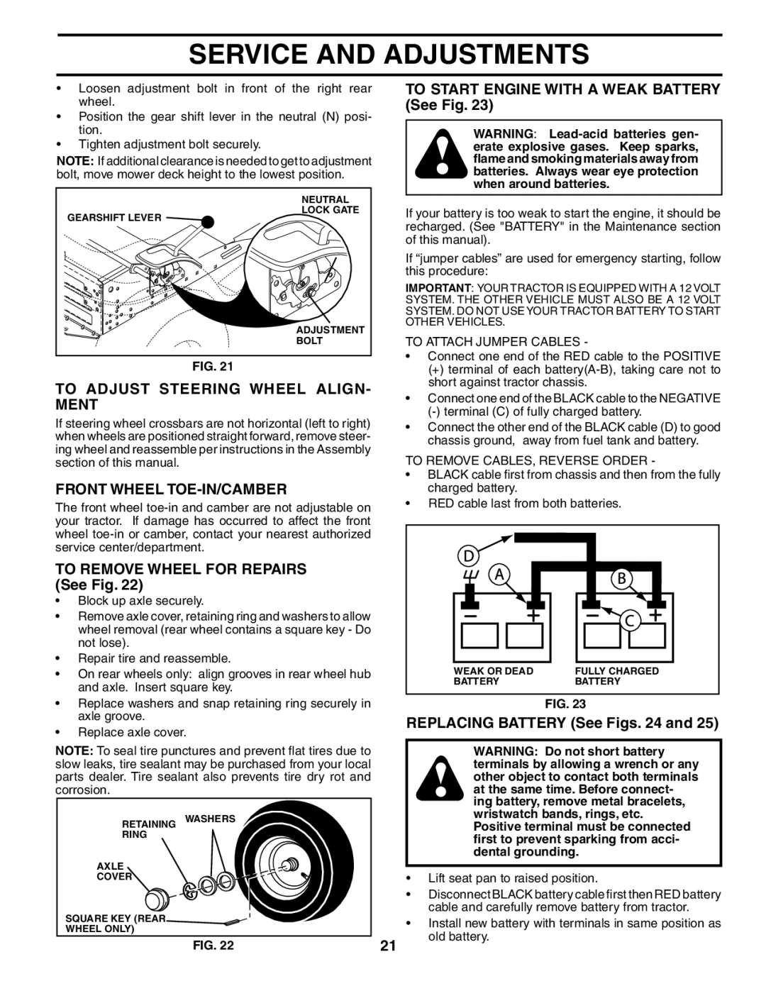 Poulan 190781 manual To Adjust Steering Wheel ALIGN- Ment, Front Wheel TOE-IN/CAMBER, Replacing Battery See Figs 