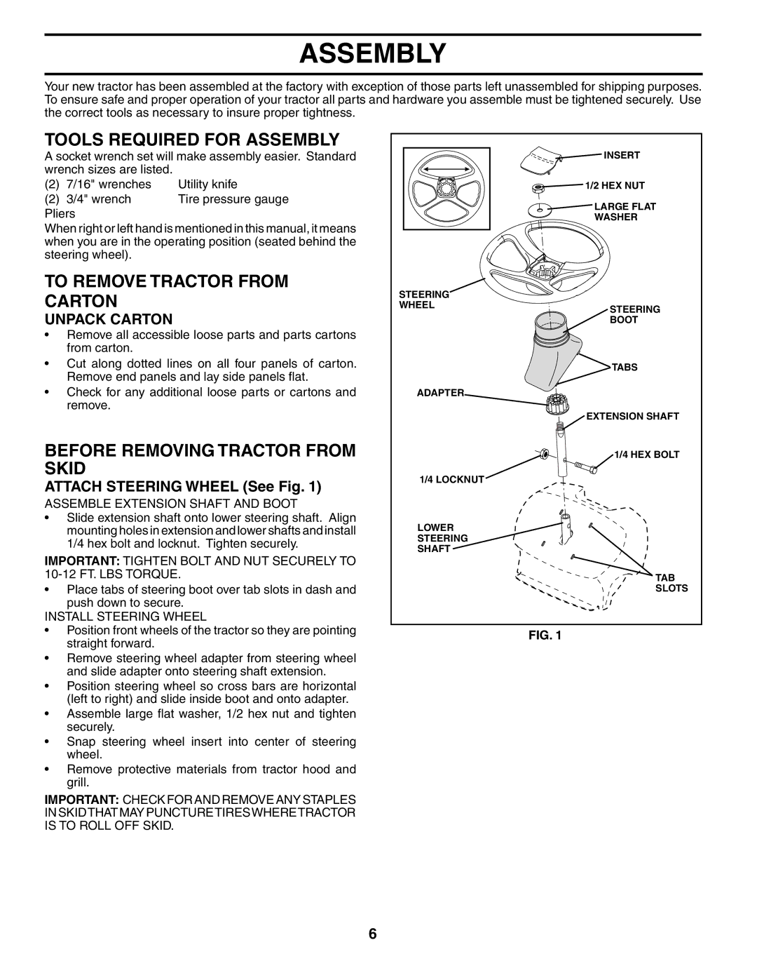 Poulan 190781 manual Tools Required for Assembly, To Remove Tractor from Carton, Before Removing Tractor from Skid 