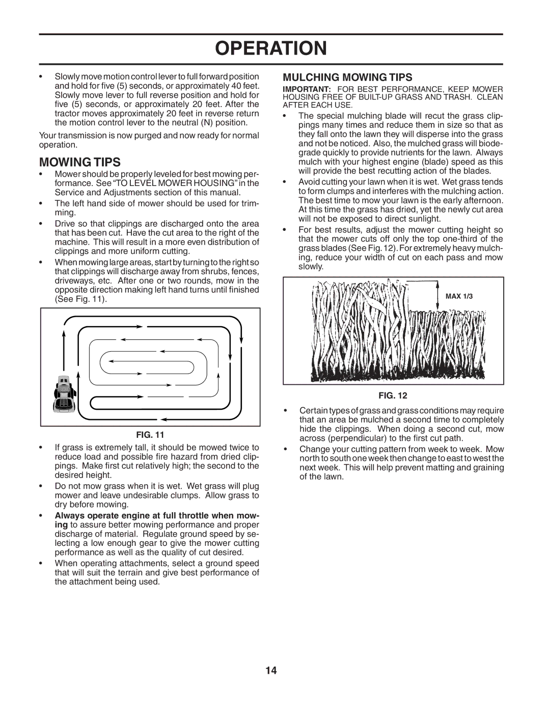 Poulan 190944 owner manual Mulching Mowing Tips 