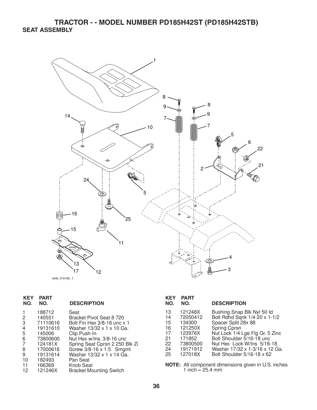 Poulan 190944 owner manual Seat Assembly 