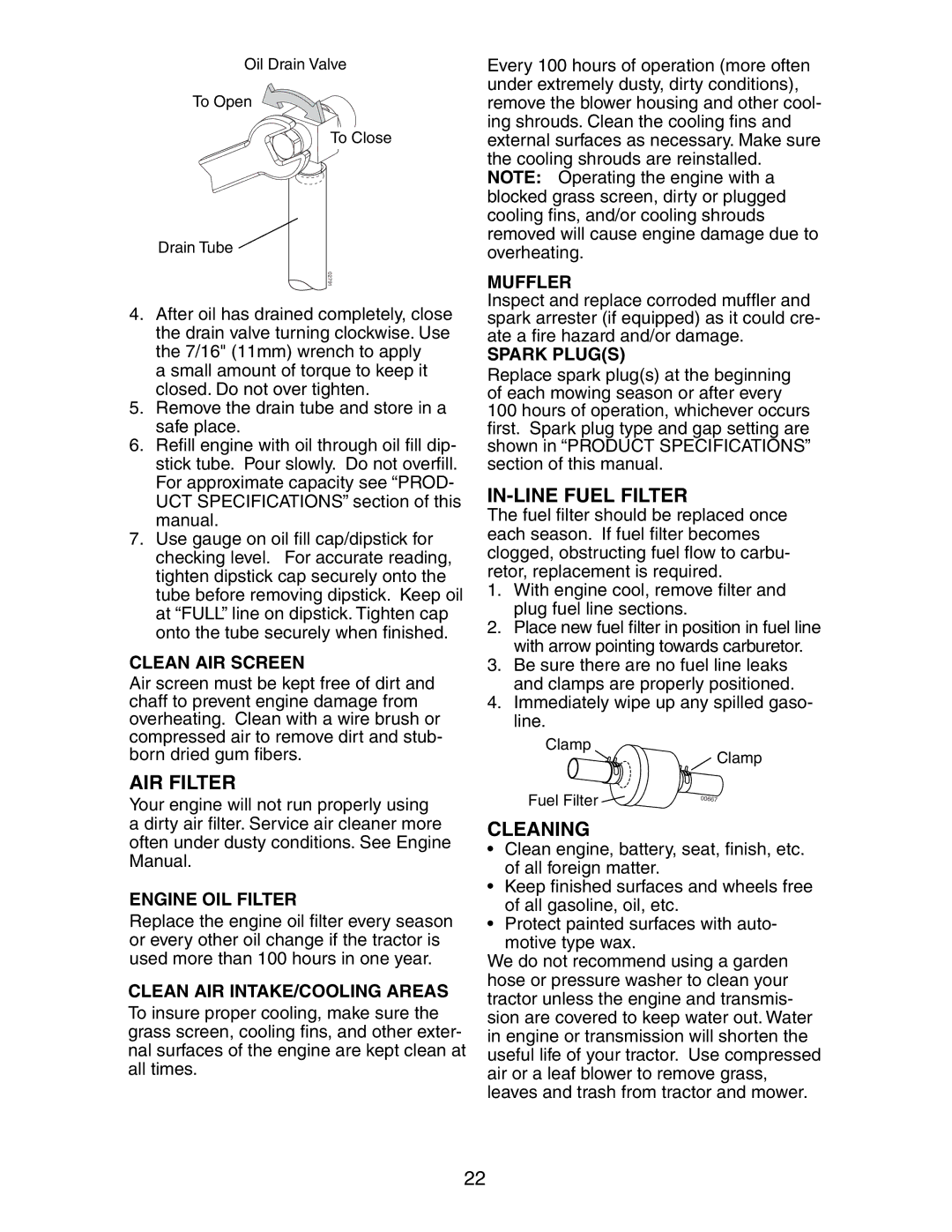 Poulan 191491 manual AIR Filter, IN-LINE Fuel Filter, Cleaning 