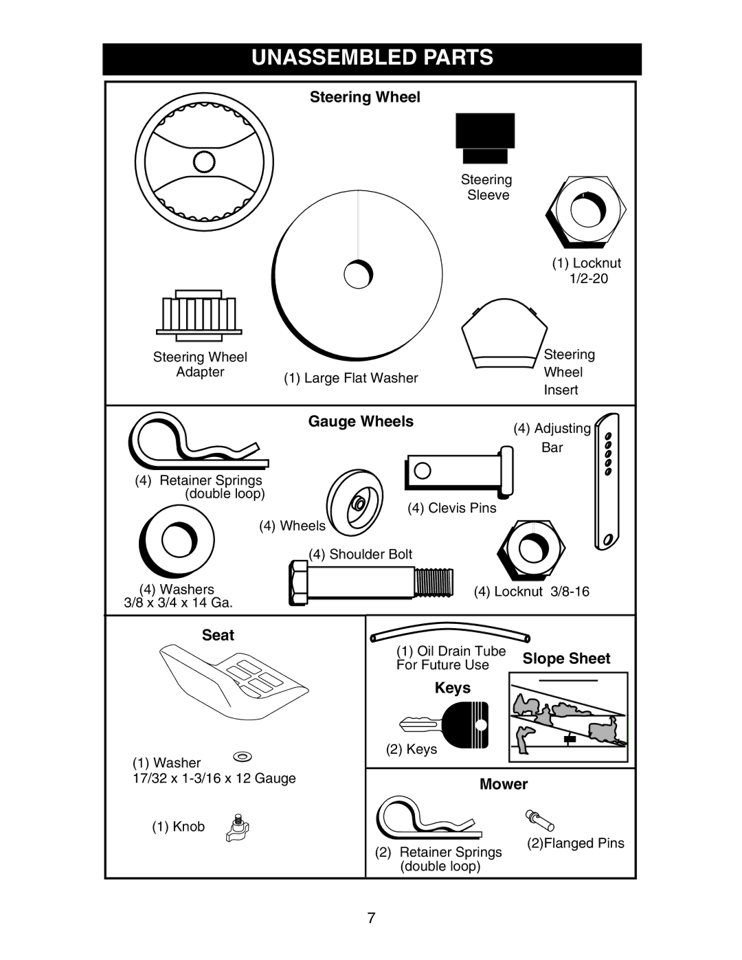 Poulan 191491 manual Unassembled Parts, Gauge Wheels 