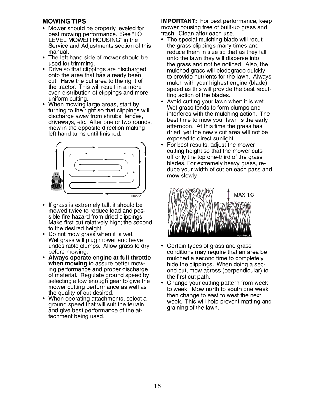 Poulan 191606 manual Mowing Tips 