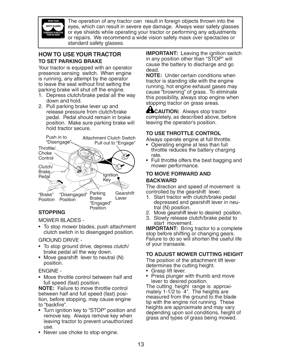 Poulan 191616 manual HOW to USE Your Tractor 