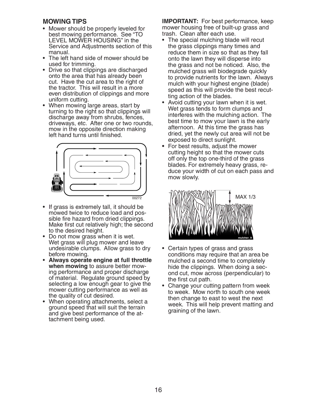 Poulan 191616 manual Mowing Tips 