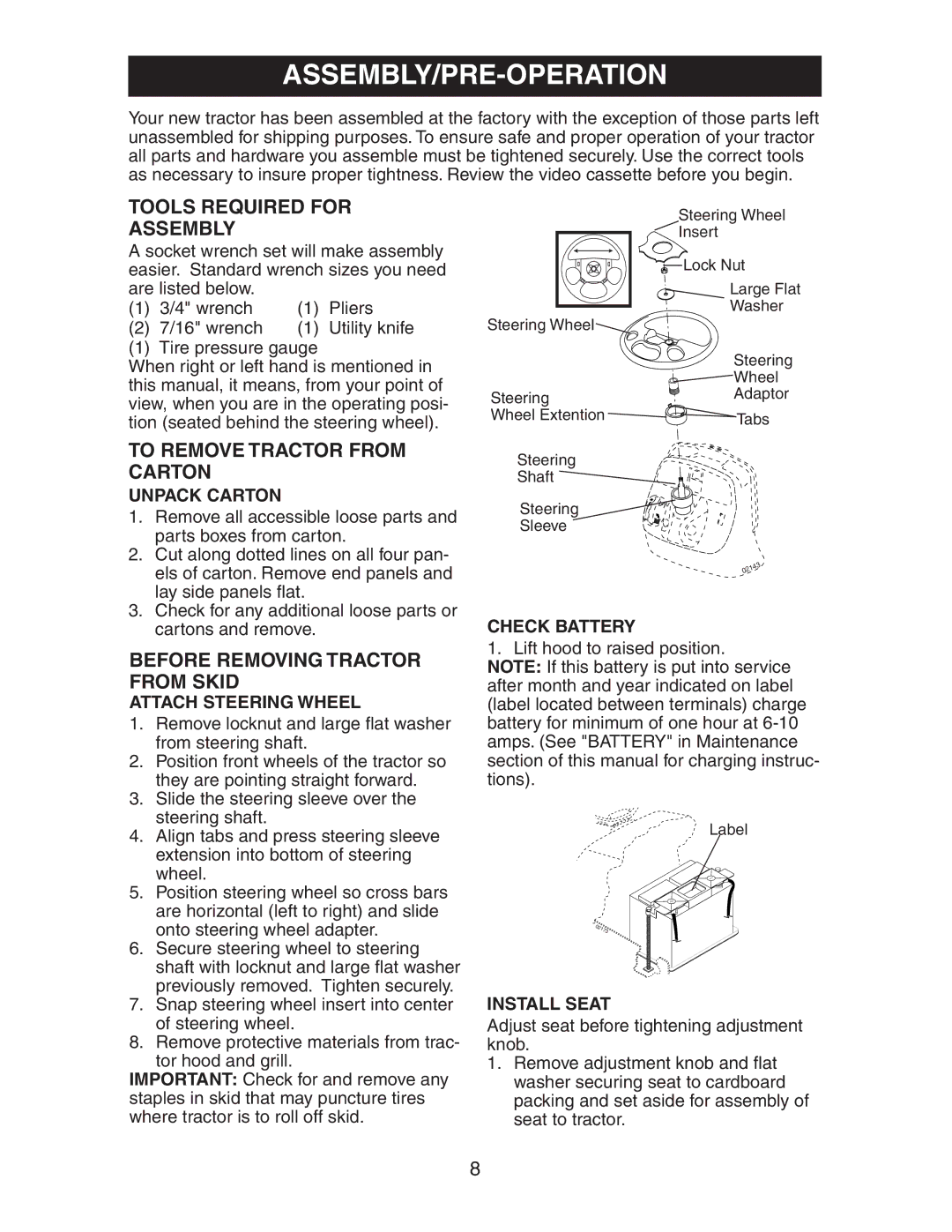 Poulan 191641 manual Tools Required for Assembly, To Remove Tractor from Carton, Before Removing Tractor from Skid 