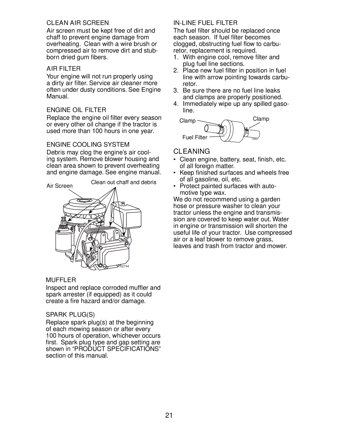 Poulan 191663 manual Cleaning 