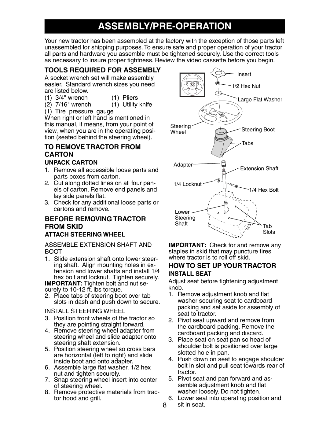 Poulan 191663 manual Assembly/Pre-Operation 