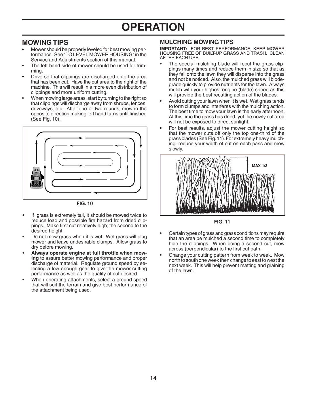 Poulan 191920 owner manual Mulching Mowing Tips 