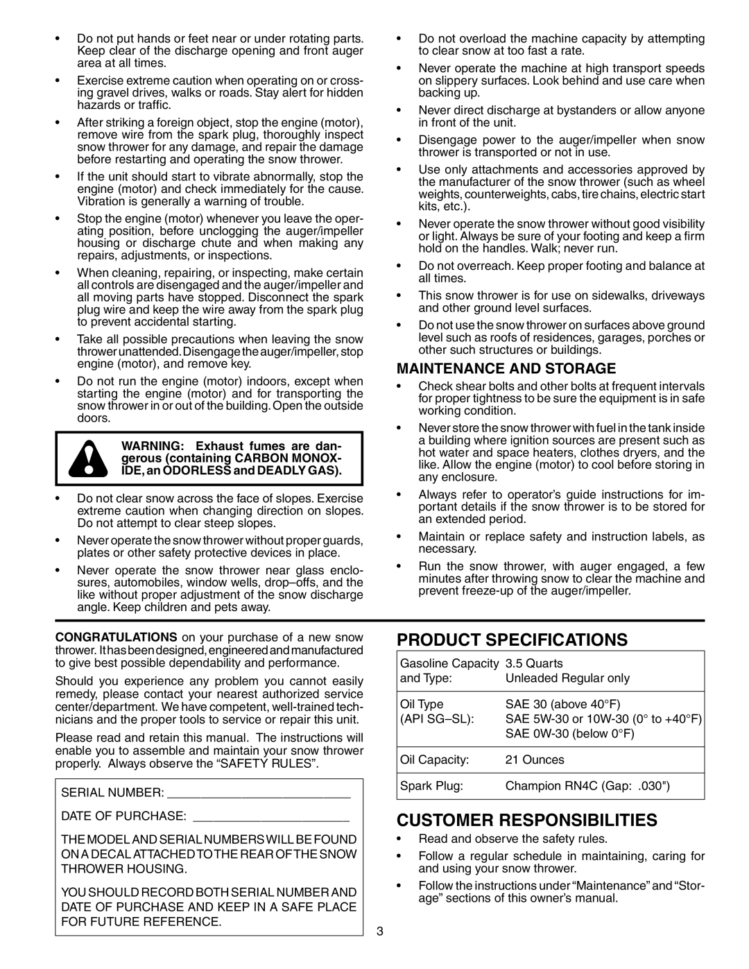 Poulan 192030 owner manual Maintenance and Storage, Api Sg-Sl 