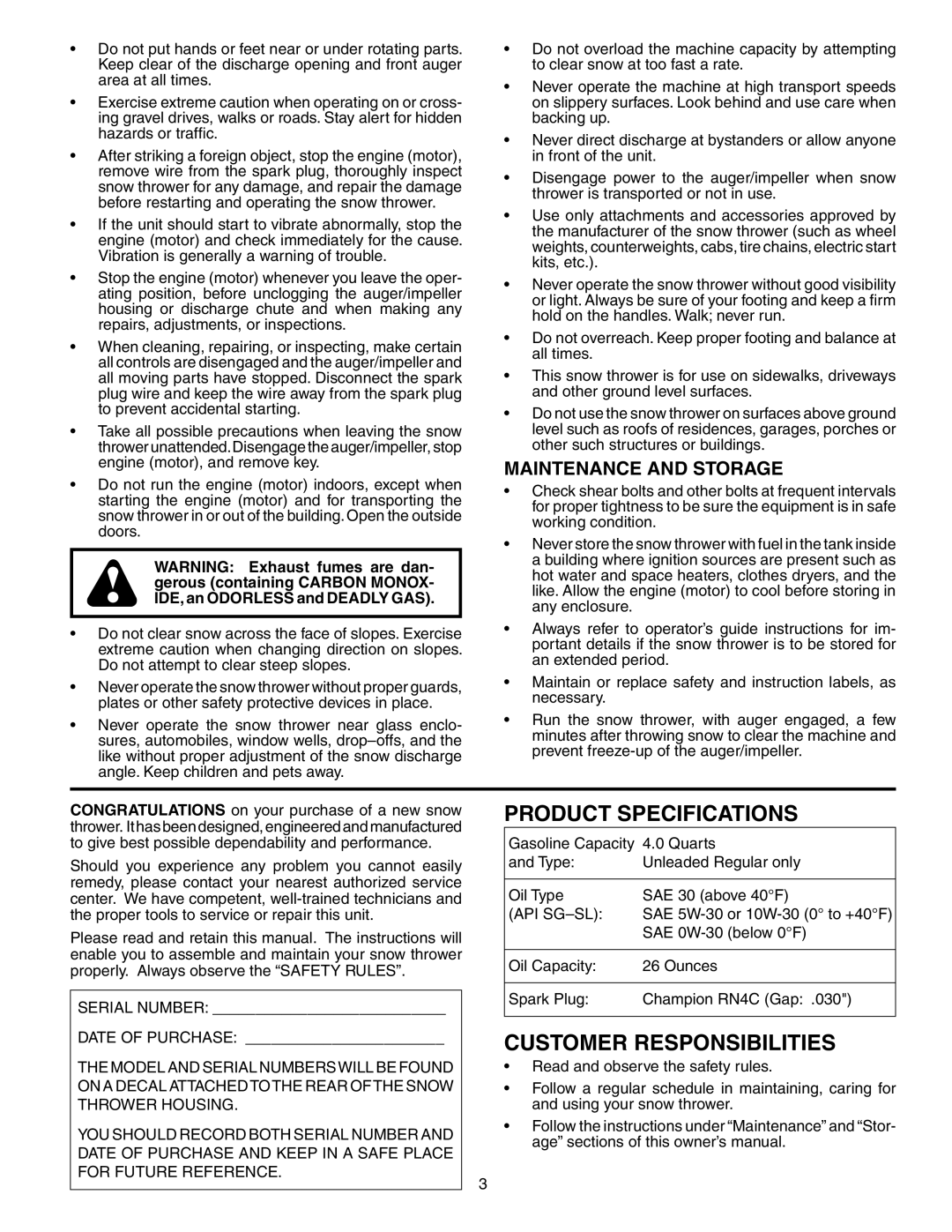 Poulan 192038 owner manual Maintenance and Storage, Api Sg-Sl 