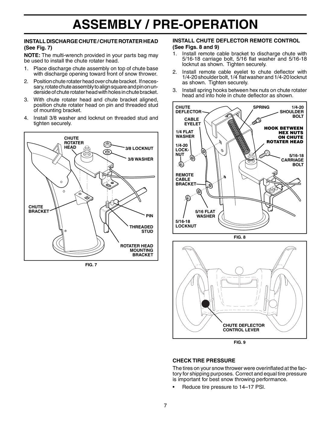 Poulan 192042 Install Discharge Chute / Chute Rotater Head See Fig, Install Chute Deflector Remote Control See Figs 