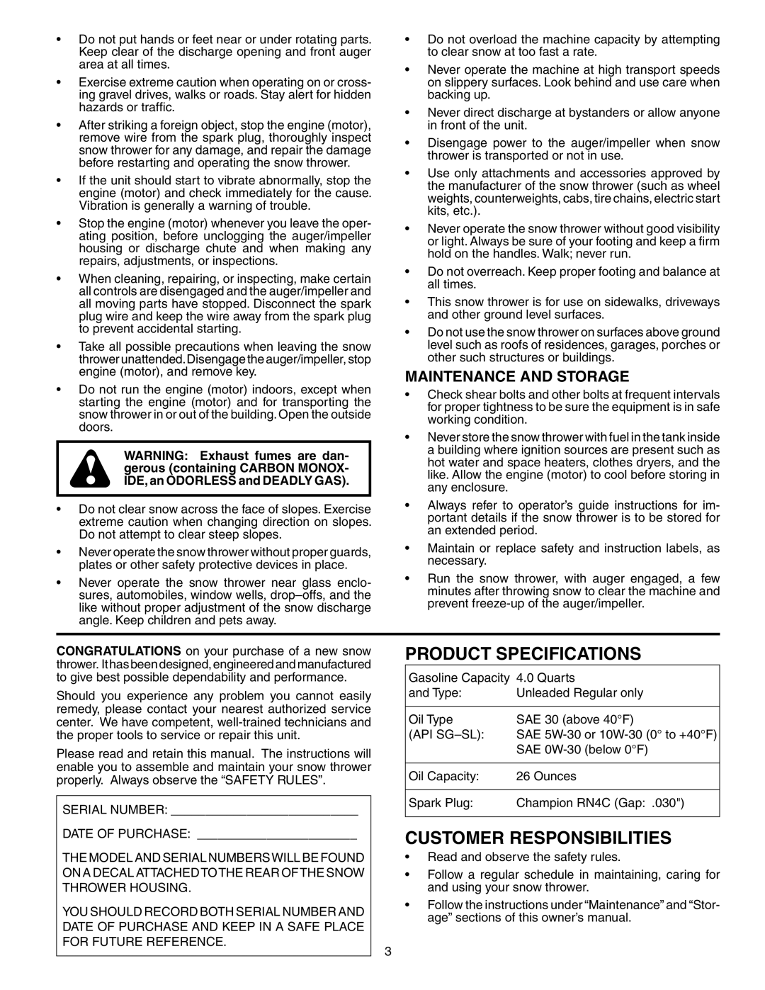 Poulan 192046 owner manual Maintenance and Storage, Api Sg-Sl 