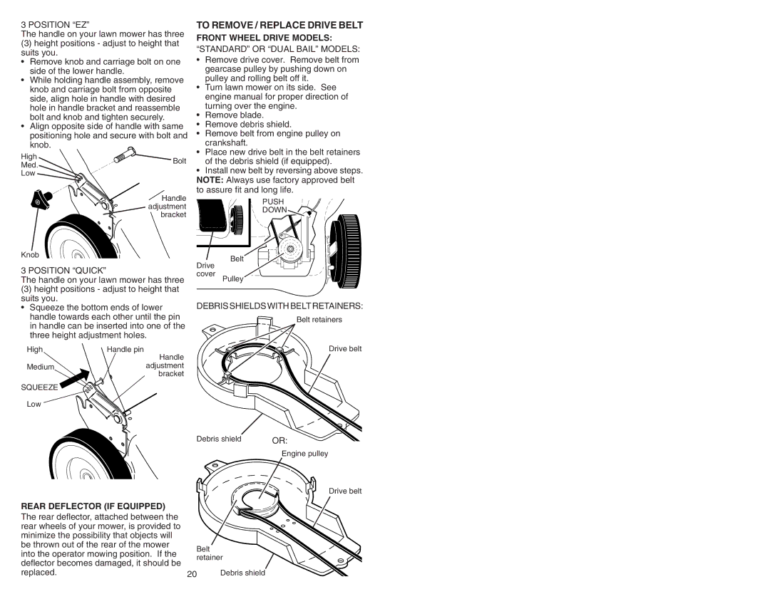 Poulan 193733 manual To Remove / Replace Drive Belt, Front Wheel Drive Models, Rear Deflector if Equipped 