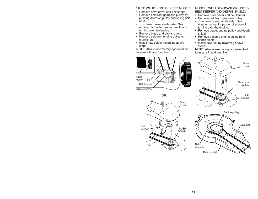 Poulan 193733 manual Models with GEARCASE-MOUNTED Belt Keeper and Debris Shield 