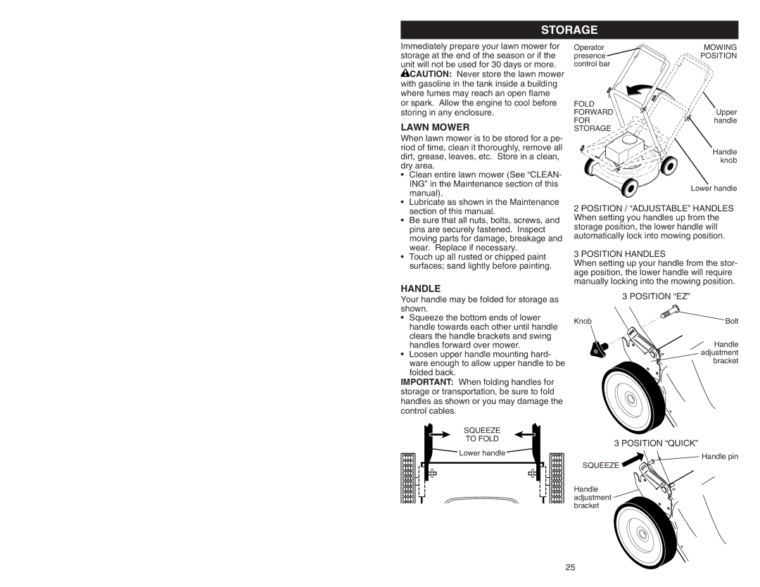 Poulan 193733 manual Storage, Handle 