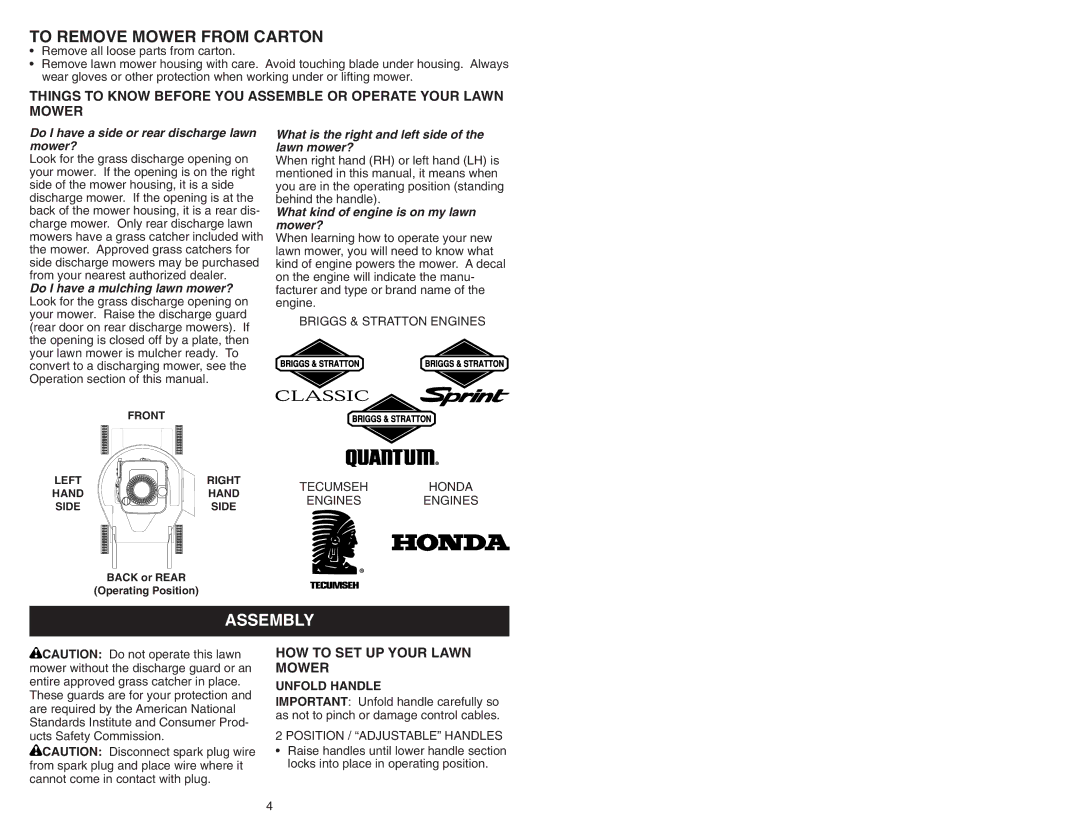 Poulan 193733 manual Assembly, HOW to SET UP Your Lawn Mower, Unfold Handle 