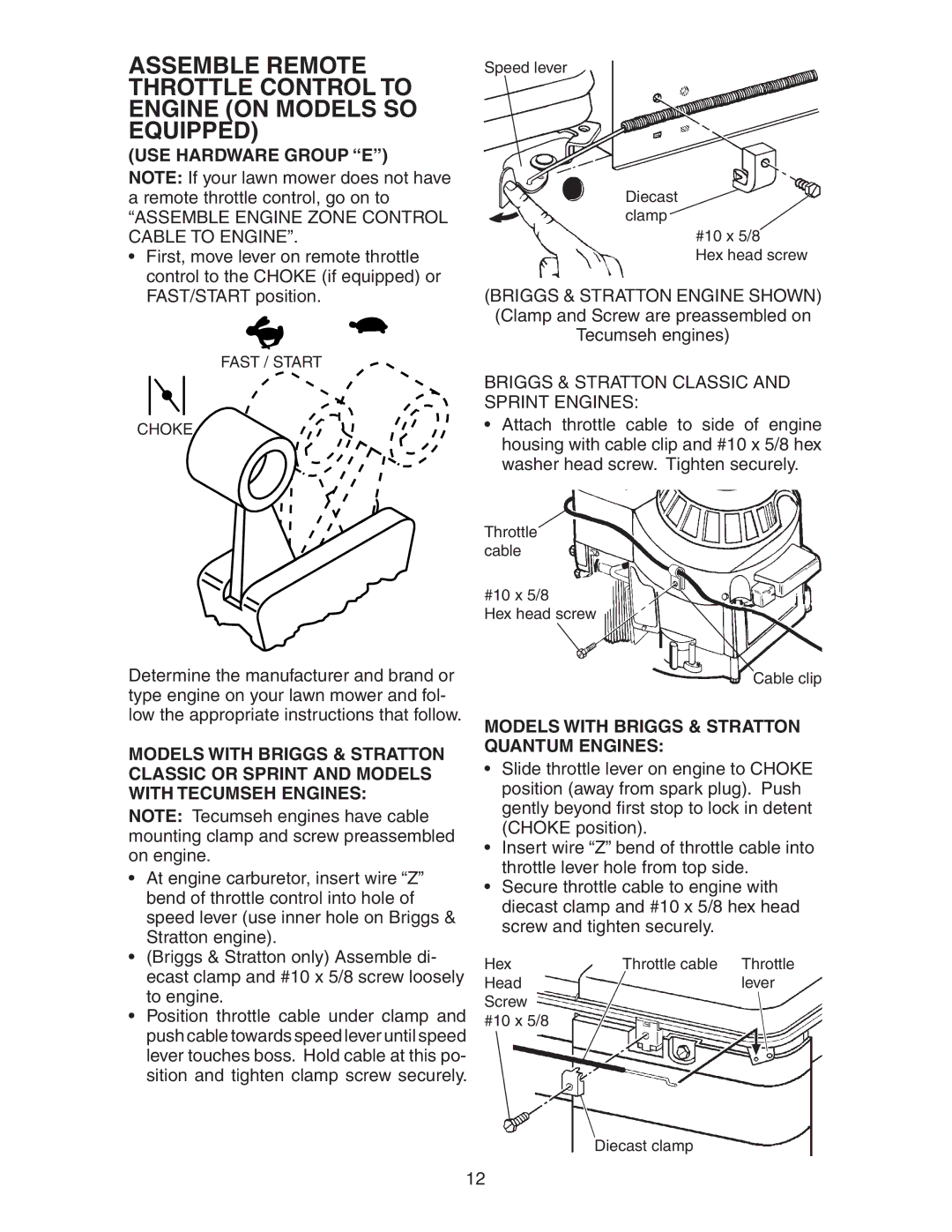 Poulan 193747 manual USE Hardware Group E, Assemble Engine Zone Control Cable to Engine 