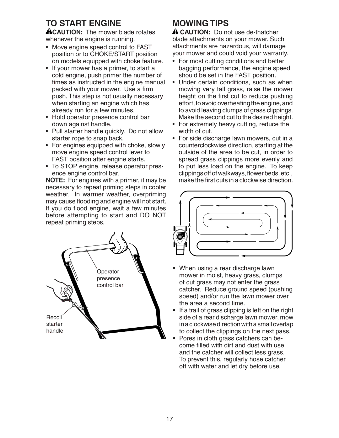 Poulan 193747 manual To Start Engine, Mowing Tips 