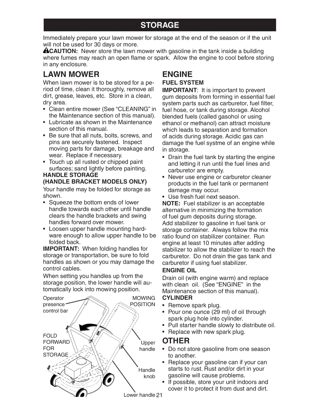 Poulan 193747 manual Storage, Lawn Mower Engine, Other 