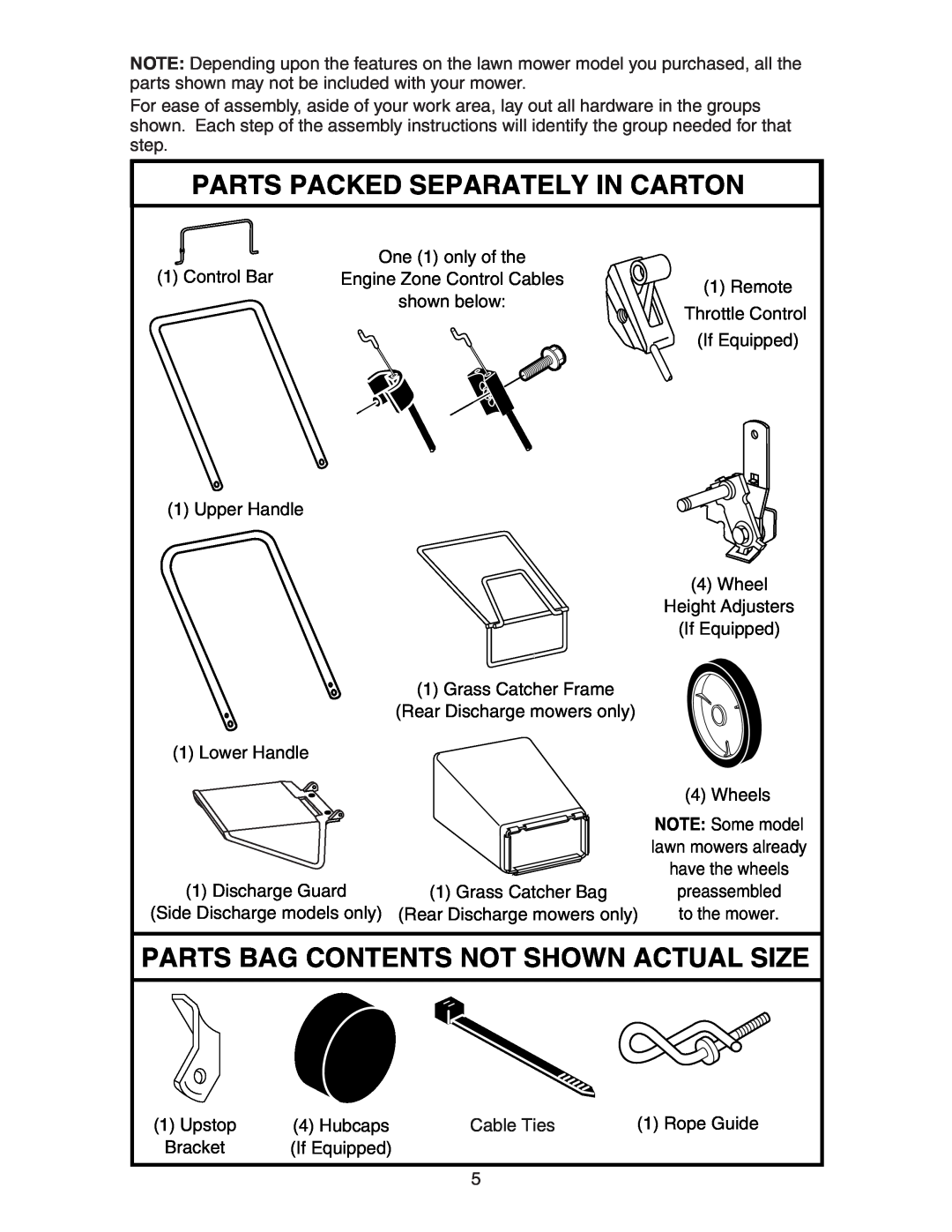 Poulan 193747 manual Parts Packed Separately In Carton, Parts Bag Contents Not Shown Actual Size, Cable Ties 
