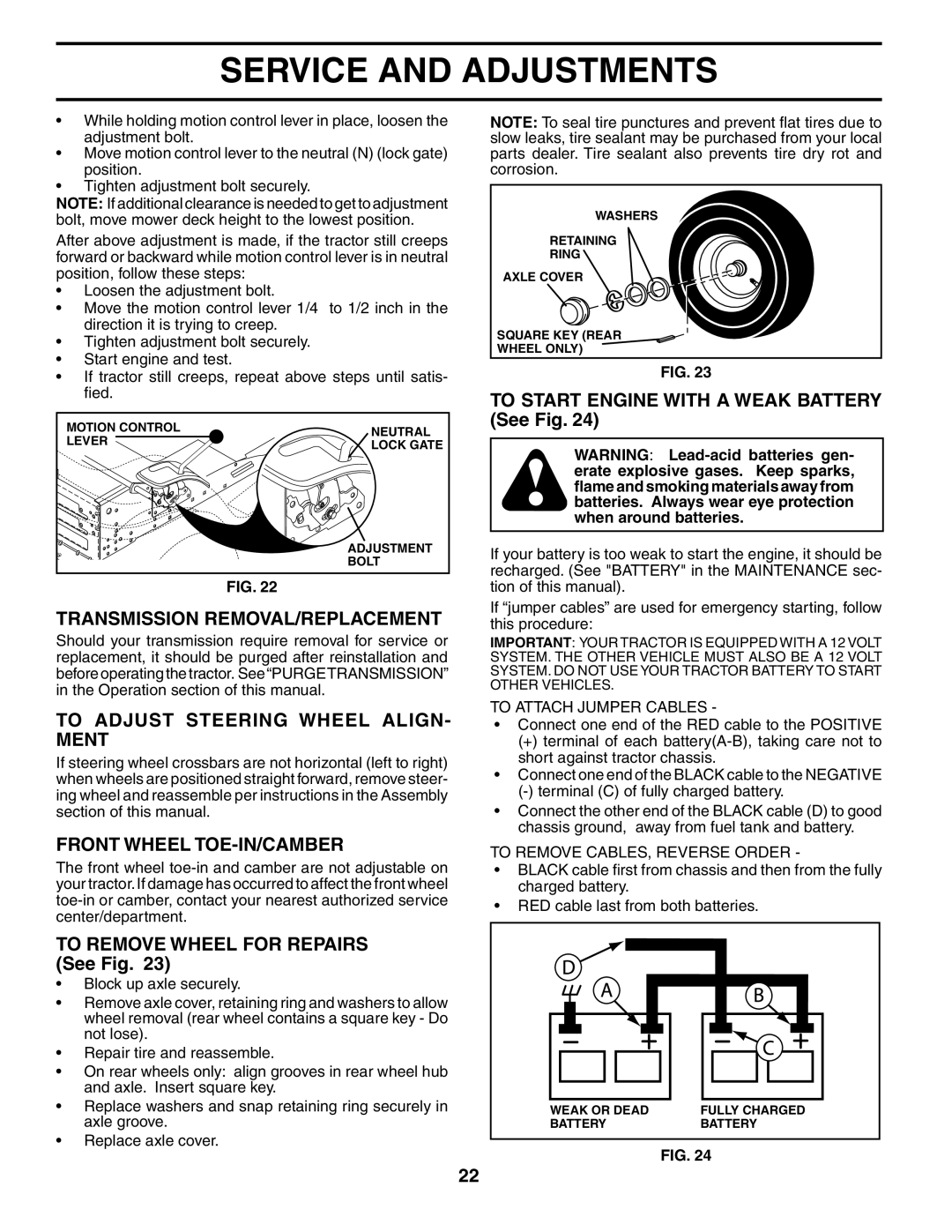 Poulan 194563 manual Transmission REMOVAL/REPLACEMENT, To Adjust Steering Wheel ALIGN- Ment, Front Wheel TOE-IN/CAMBER 