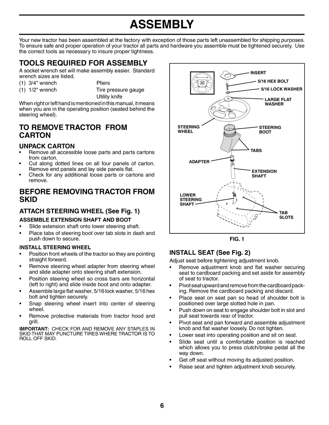 Poulan 194563 manual Tools Required for Assembly, To Remove Tractor from Carton, Before Removing Tractor from Skid 