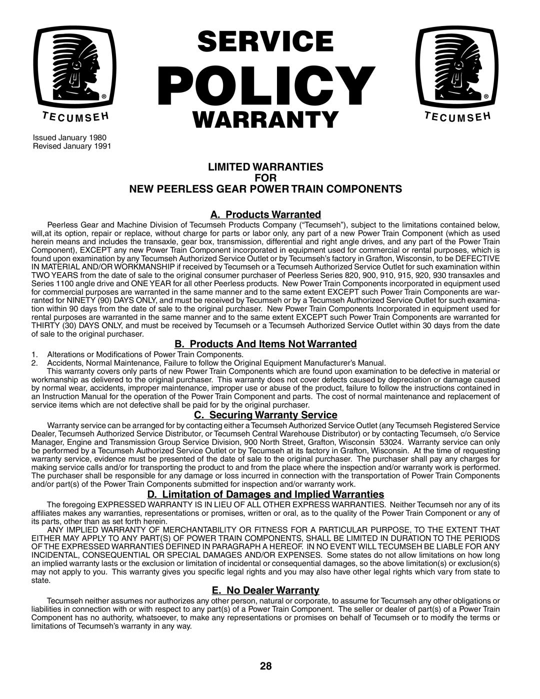 Poulan 194598 manual Policy 