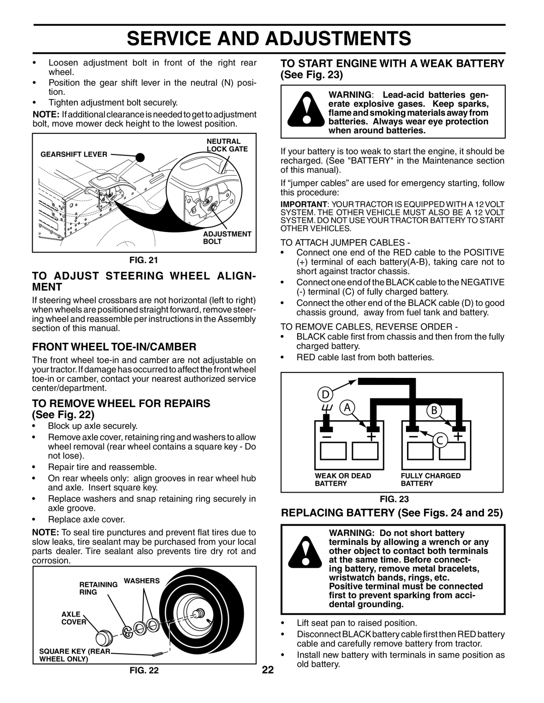 Poulan 194632 manual To Adjust Steering Wheel ALIGN- Ment, Front Wheel TOE-IN/CAMBER, Replacing Battery See Figs 